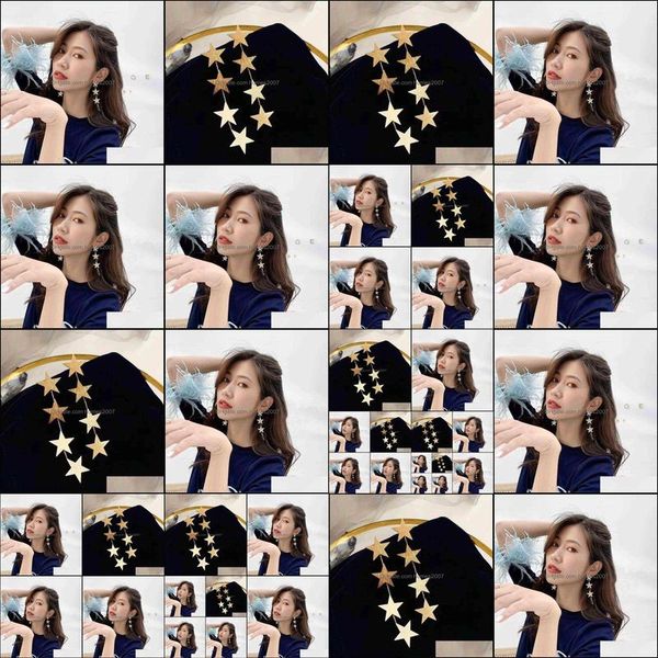 

nxy earrings dangle chandelier mti layer stars long for women gold color etrendy elegant drop fashion jewellery wholesale 0209 delivery 2021, Silver