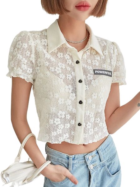 

dazy floral pattern letter patched detail crop schiffy without bra s1wj#, White