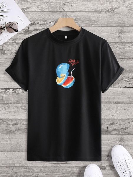 

men watermelon & slogan graphic tee 44gd#, White;black