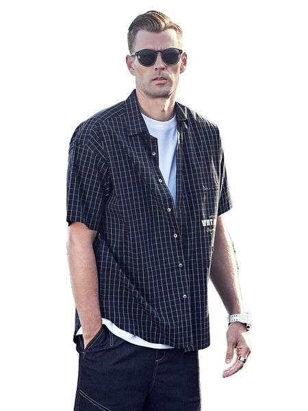 

men letter graphic grid shirt c7ai#, White;black