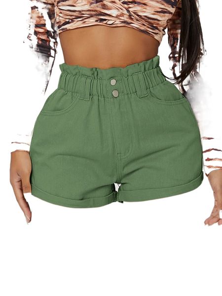 

sxy paper bag waist roll up hem denim shorts t1zh#, White;black