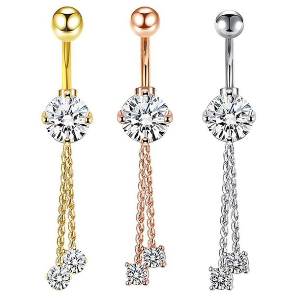 Anéis de botão de aço inoxidável para mulheres meninas moda tassel diamls anéis de umbigo cz jóias de piercing corporal