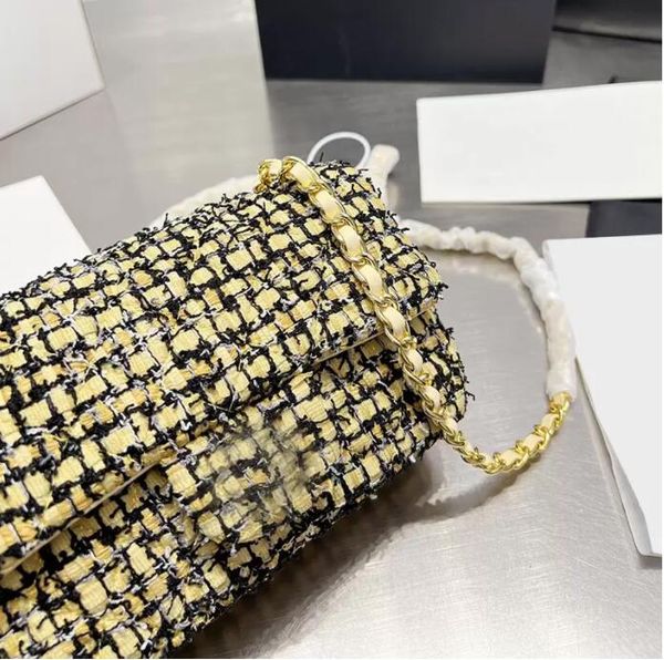 

tz women's classic flap mini quilted tweed bags gold metal hardware matelasse chain crossbody bags yellow two-tone shoulder bag ladies