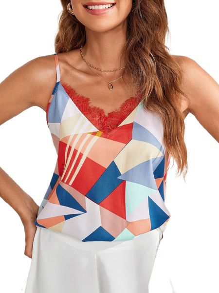 

geo print lace trim cami n1zn#, White