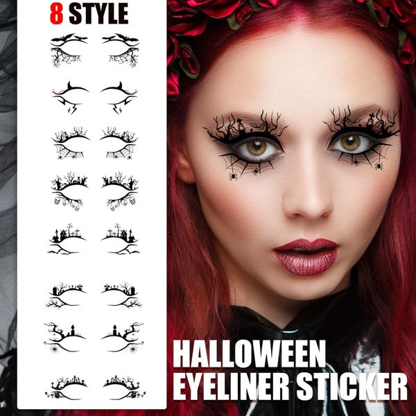 

8pairs/set cool halloween eyeliner sticker waterproof patch bat spider self-adhesive stickers party makeup eye beauty tool 1929