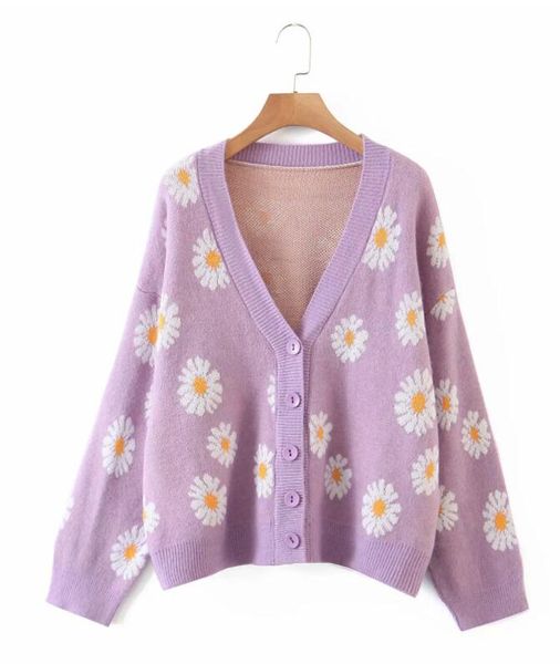 

damski sweter w caoci zapinana na guziki casual z dugim rkawem v neck kwiatowy print luny dzianinowy sweter rozpinany, White;black