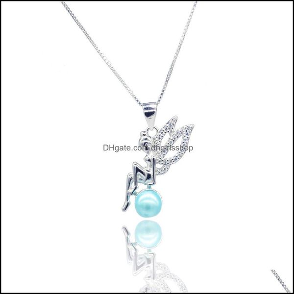 

jewelry settings fairy pearl pendant necklace setting mounting base for women 100% solid 925 sterling sier semi mount dho4j, Slivery;crystal