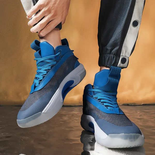 

men shoes mesh panel lace up mixed color high comfortable breathable casual sports basketball shoes sx104, Black