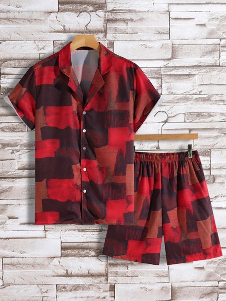 

men graphic print shirt & shorts l6id#, Gray