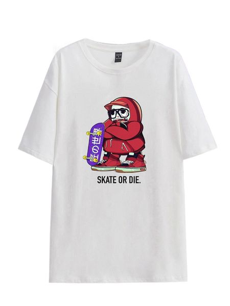 

x world of takumi cartoon & letter graphic drop shoulder tee t2vp#, White