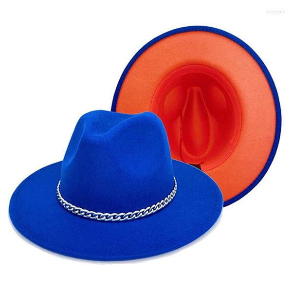 Berets Frauen Sommer Blau Orange Patchwork Filz Fedora Hut Breite Krempe Panama Cowboy Weiche Sonne Geeignet Für Strand Kirche Berets