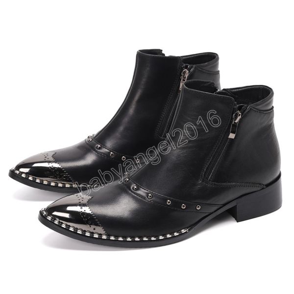 Autumn Winter Mens Boas de tornozelo vermelho vestido de couro genuíno Sapatos formais homens motocicletas zapatos