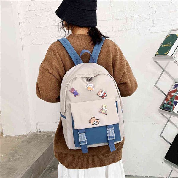 Nxy okul çantaları kadınlar için çok renkli sırt çantaları karikatür kızlar Kore okul çantası yaz küçük tuval omuz çantası mini seyahat sırtlı 220802