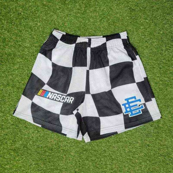 

22ss eric shorts emanuel designer usa ee mesh basketball shorts black and white checkerboard colorblock men women sweatpants street hip hop, White;black