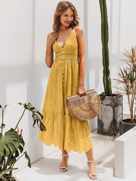 

simplee button front eyelet lace insert schiffy cami dress 27cu#, Black;gray