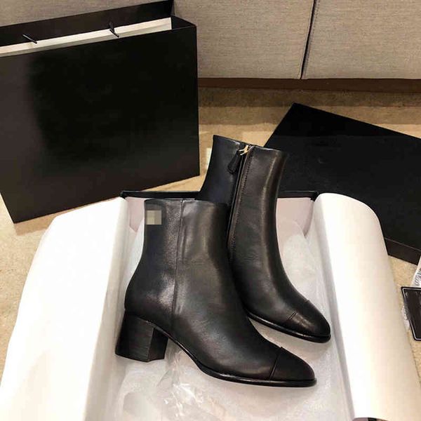 

boots autumn and winter cowhide fashion thick heel high round head chelsea bare boots versatile martin short women, Black