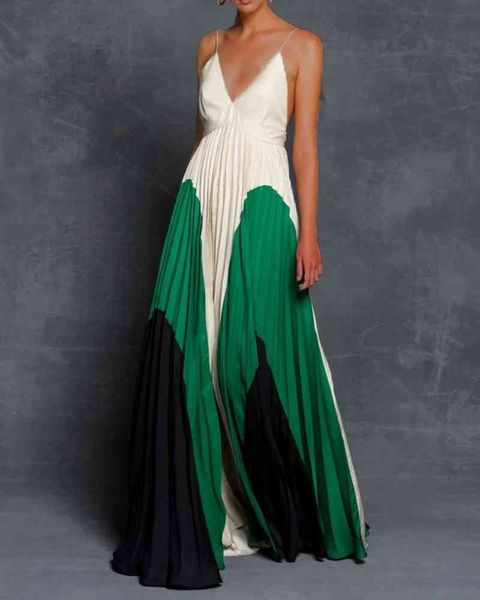 

casual dresses 2022 summer women's dress slim and long color matching pleated sleeveless suspender skirt dbfi, Black;gray