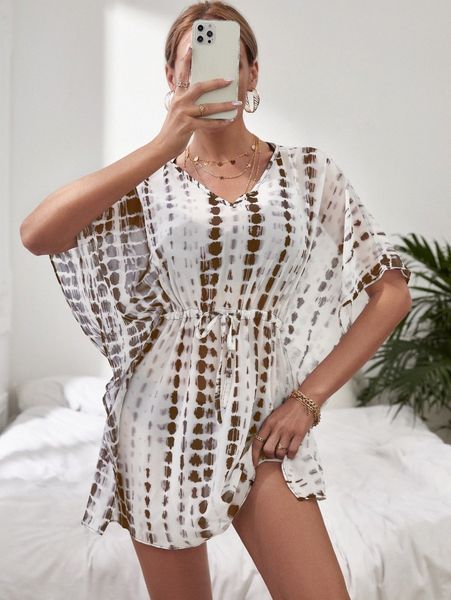 

brush print tie front cover up 90qj#, White;black