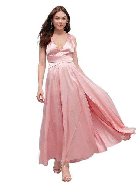 

x chronically classy split thigh satin dress l3xk#, Black;gray