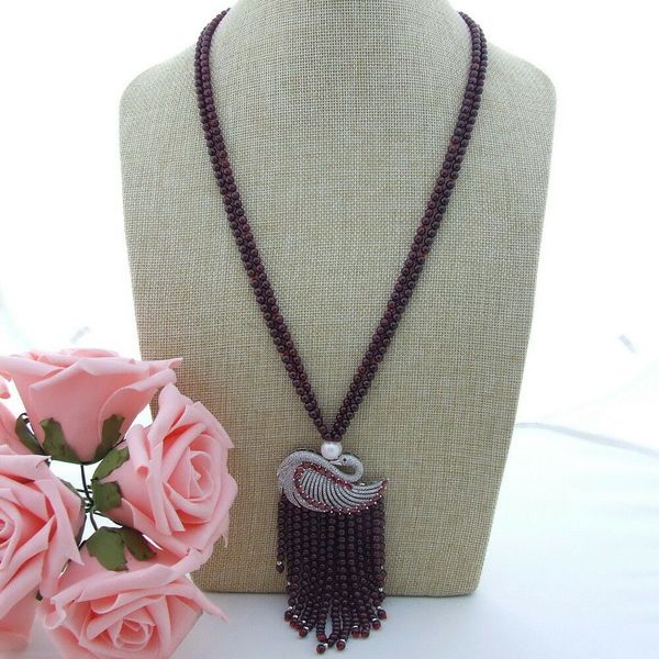 

25&quot round 4mm garnet necklace zircon pendant, Silver