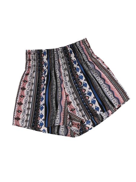 

geo print shirred waist wide leg shorts n1sk#, White;black