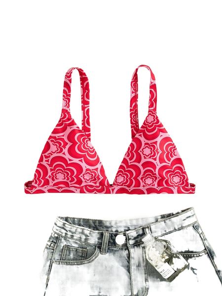 

random floral print triangle bikini d7b1#, White;black