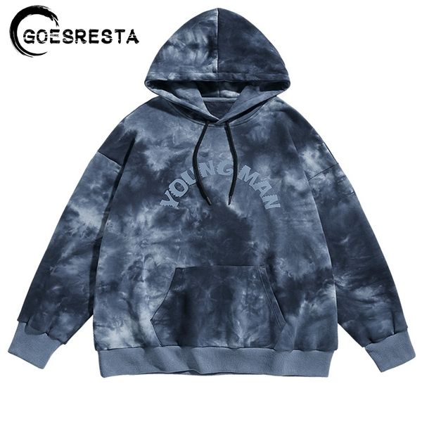 

autumn cotton tie dye hoodies men oversize casual hooded sweatshirt hip hop harajuku streetwear jumper print men hoodies 201113, Black