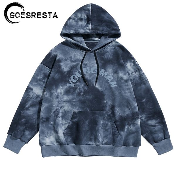 Herbst Baumwolle Tie Dye Hoodies Männer Oversize Casual Mit Kapuze Sweatshirt Hip Hop Harajuku Streetwear Jumper Druck Männer Hoodies 201113