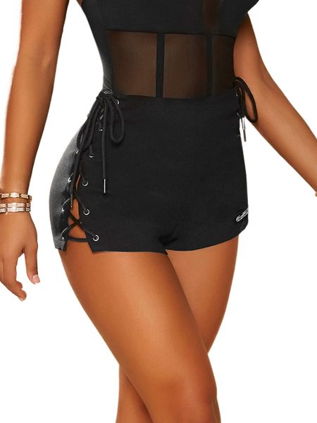 

sxy metal detail grommet lace up side shorts c2p2#, White;black