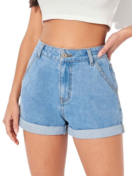 

petite roll up hem denim shorts l7wh#, White;black