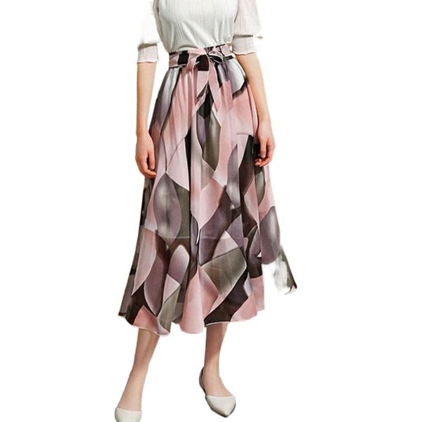 

skirts ruffles bandage lace up long chiffon floral womens plain knee length ladies soft stretch flared printed skater midi skirt f9yy#, Black