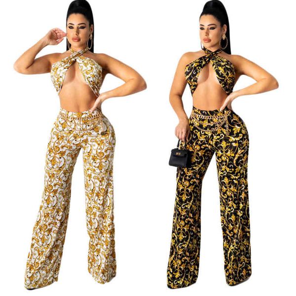 

k7007 summer women's temperament luxury print halter package hip pants two-piece suit, White