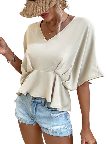 

solid dolman sleeve peplum blouse h8ov#, White