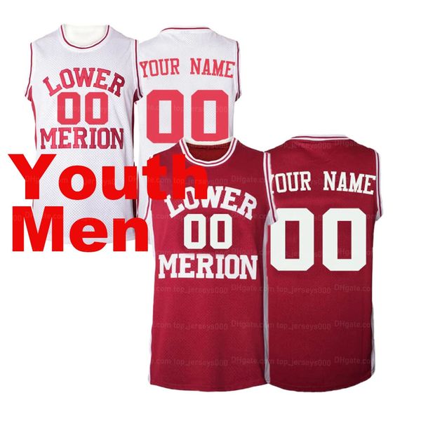 

custom men youth kids bryant #33 lower merion basketball jersey men's stitched white red any name number personalise quality, Black
