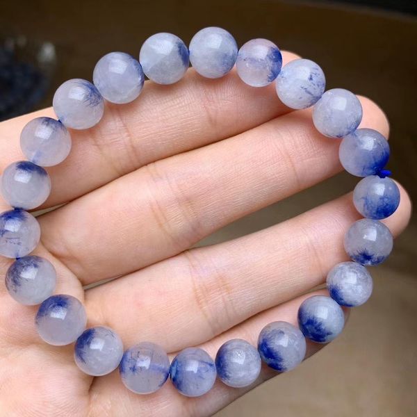 

natural blue dumortierite quartz rutilated bracelet women gemstone round beads rare reiki bracelet 7mm 8mm 9mm aaaaa, Silver