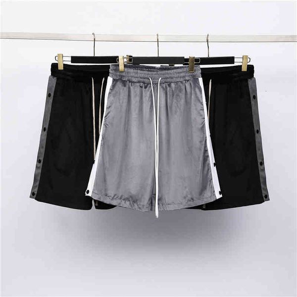 

men's shorts fog style velvet shorts summer high street stitching loose side button split pants for men and women sd7m, White;black