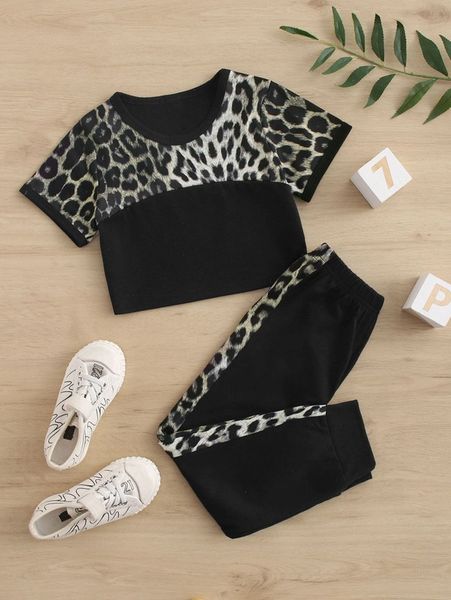 

toddler girls leopard tee & sweatpants she, White