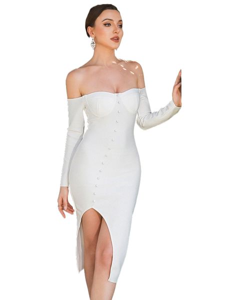 

off shoulder split thigh bustier bandage dress y2iy#, Black;gray