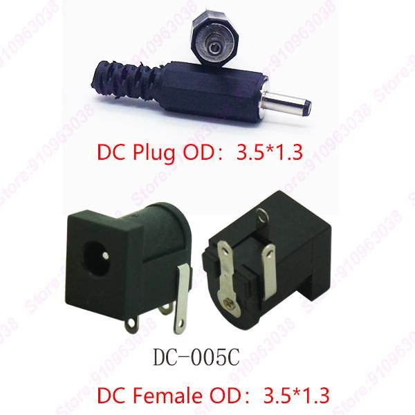 Outros acessórios de iluminação 10pcs/lote DC-005C DC Conector Male feminino PIN1.3 O.D.3.5mm Adaptador de soquete de potência