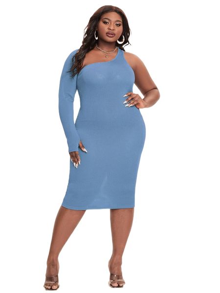 

sxy plus asymmetrical neck bodycon dress 68iv#, Black