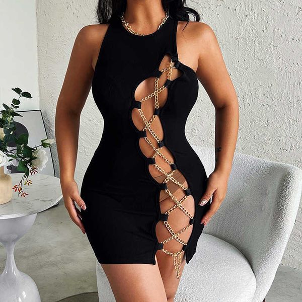 

x00659d 2023 spring and summer new chain strand empty skirt temperament irregular vest dress women, Black;gray