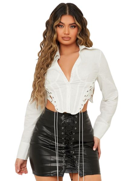 

lace up detail asymmetrical hem blouse x4nq#, White