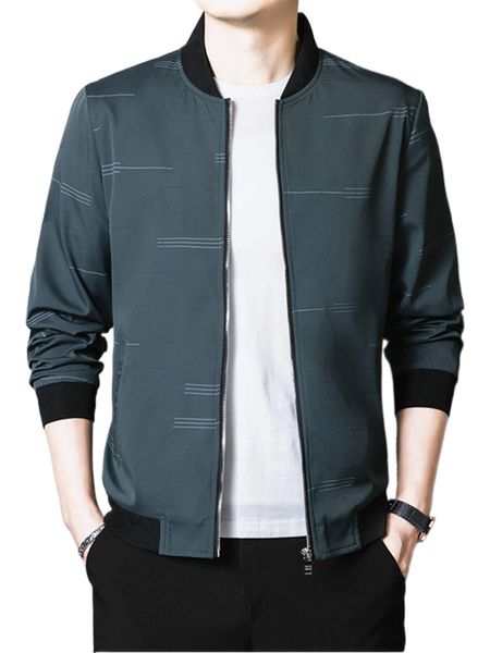 

men 1pc striped print contrast trim bomber jacket 46zj#, Black;brown