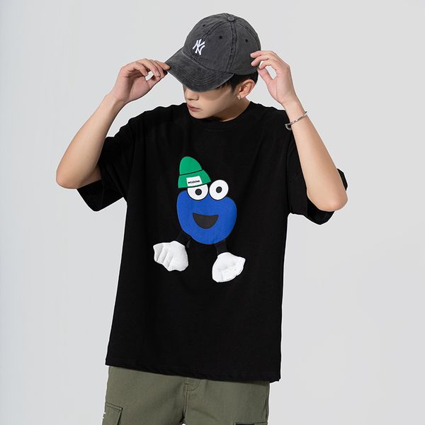 

2022 summer new mens t-shirts fashion casual cartoon three-dimensional printing loose cotton light and thin short-sleeved round neck high-qu, White;black