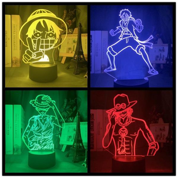 Lâmpadas de mesa Macaco leve à luz D. Luffy 7/16 Figuras de cor Remoto 16 cores Lâmpada de lâmpada de decoração de decoração para presente comprimido