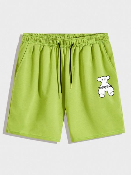

romwe guys cartoon bear print drawstring shorts e4ts#, White;black