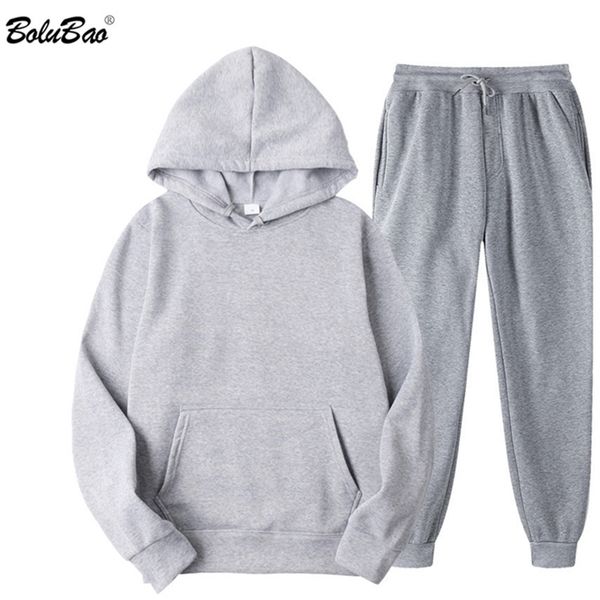 

bolubao brand men sports casual sets men's hoodies pants two-piece suit tracksuit fashion solid color sets male 201210, Gray