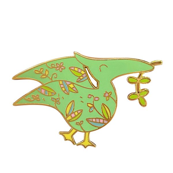 

floral pterodactyl pin badge kawaii dinosaur baby shower gift, Blue
