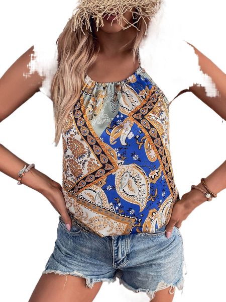 

scarf print tie backless satin halter 19oq#, White