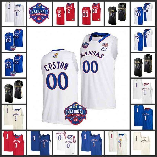

xflsp 2022 college final four 4 custom ku kansas jayhawks basketball jersey 30 ochai agbaji jersey 11 chris lykes 3 dajuan harris jr. 0 bobb, Black